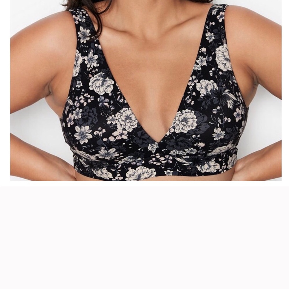 NWT Victoria Secret Lounge Bra unwired Black Flowered size L